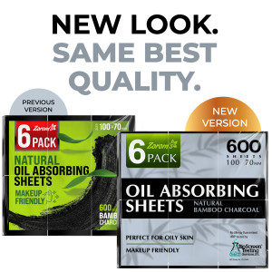 Natural Oil Blotting Sheets for Face with Bamboo Charcoal - 6pk/600 Makeup Friendly Oil Absorbing Sheets for Face - Blotting Papers for Oily Skin. Photo 2